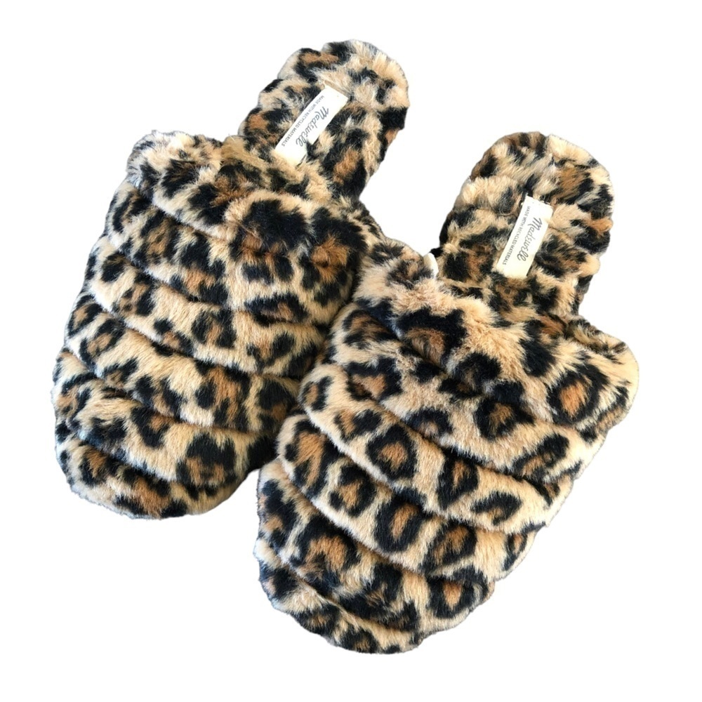Madewell Leopard‎ Quilted Scuff Faux Fur Slippers 8